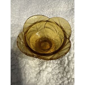 Vintage Amber Depression Glass Leaf Pedestal Bowl 3 Inch‎